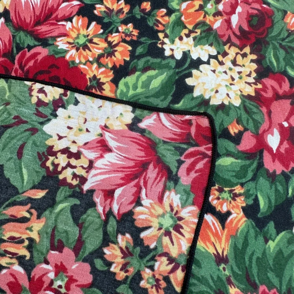 Vintage Floral Cloth Napkins Set of 13 Green Red Rose Botanical Table Linens
